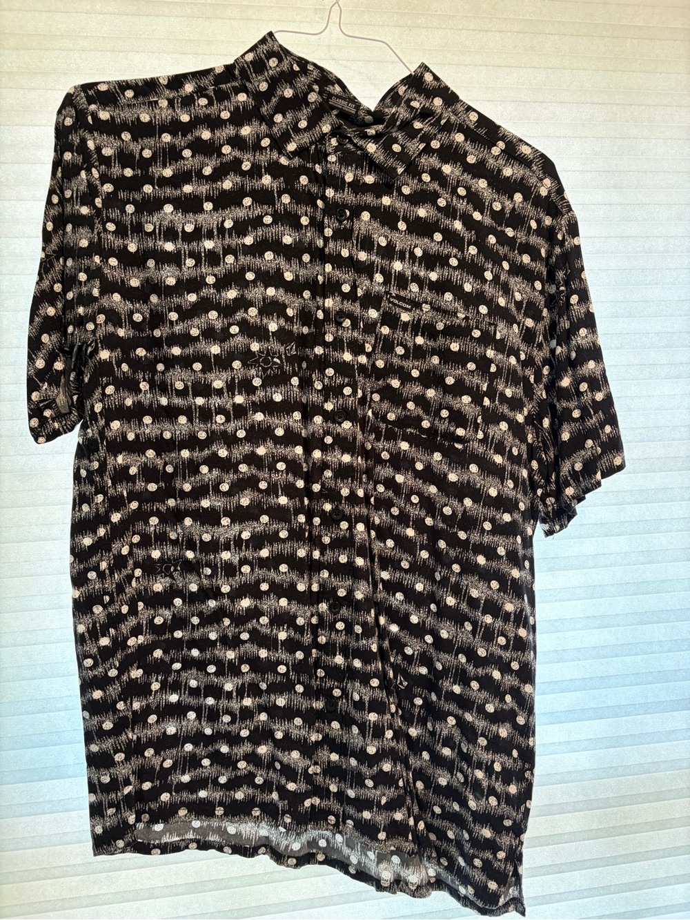 Volcom Black Short-Sleeve Button-Down with White Dot Stripe Print
